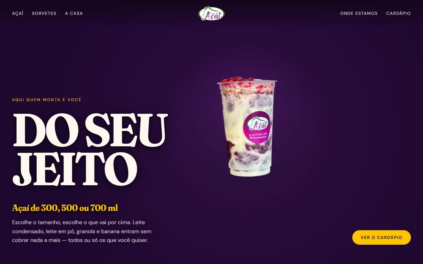 Tela do projeto Casa do Açaí