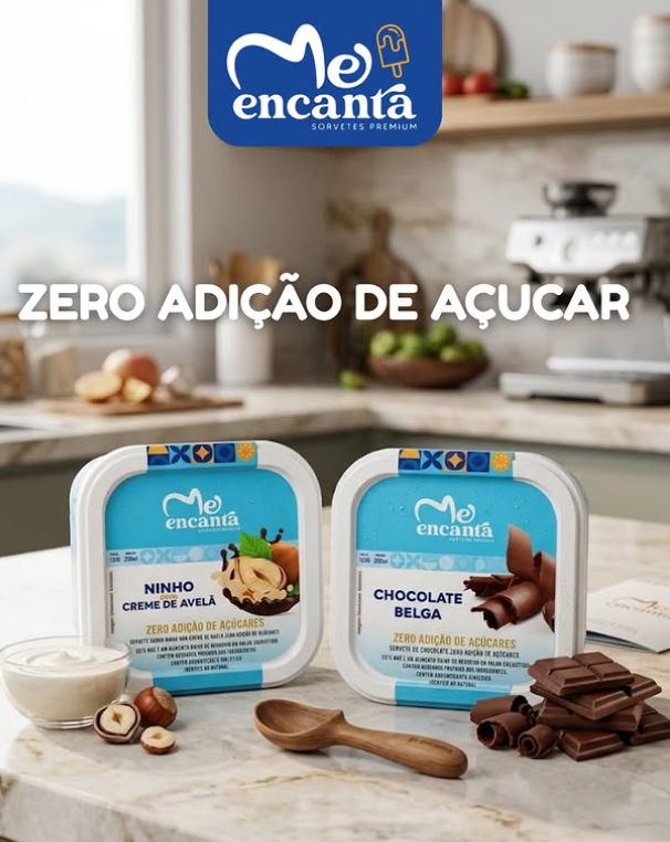 Dois potes de sorvete zero adição de açúcar: ninho com creme de avelã e chocolate belga